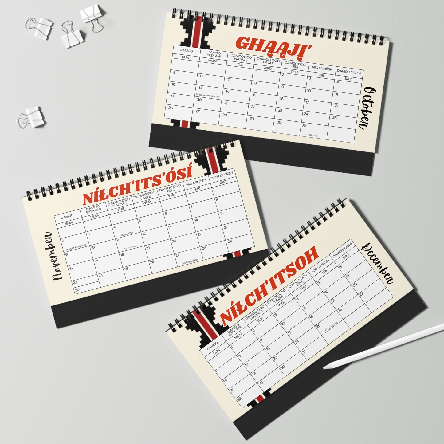 Diné (Navajo) Inspired Desktop Calendar 2025 - Unique Desk Décor, Yearly Planner, Gift for New Year, Office Organization, Navajo New Year