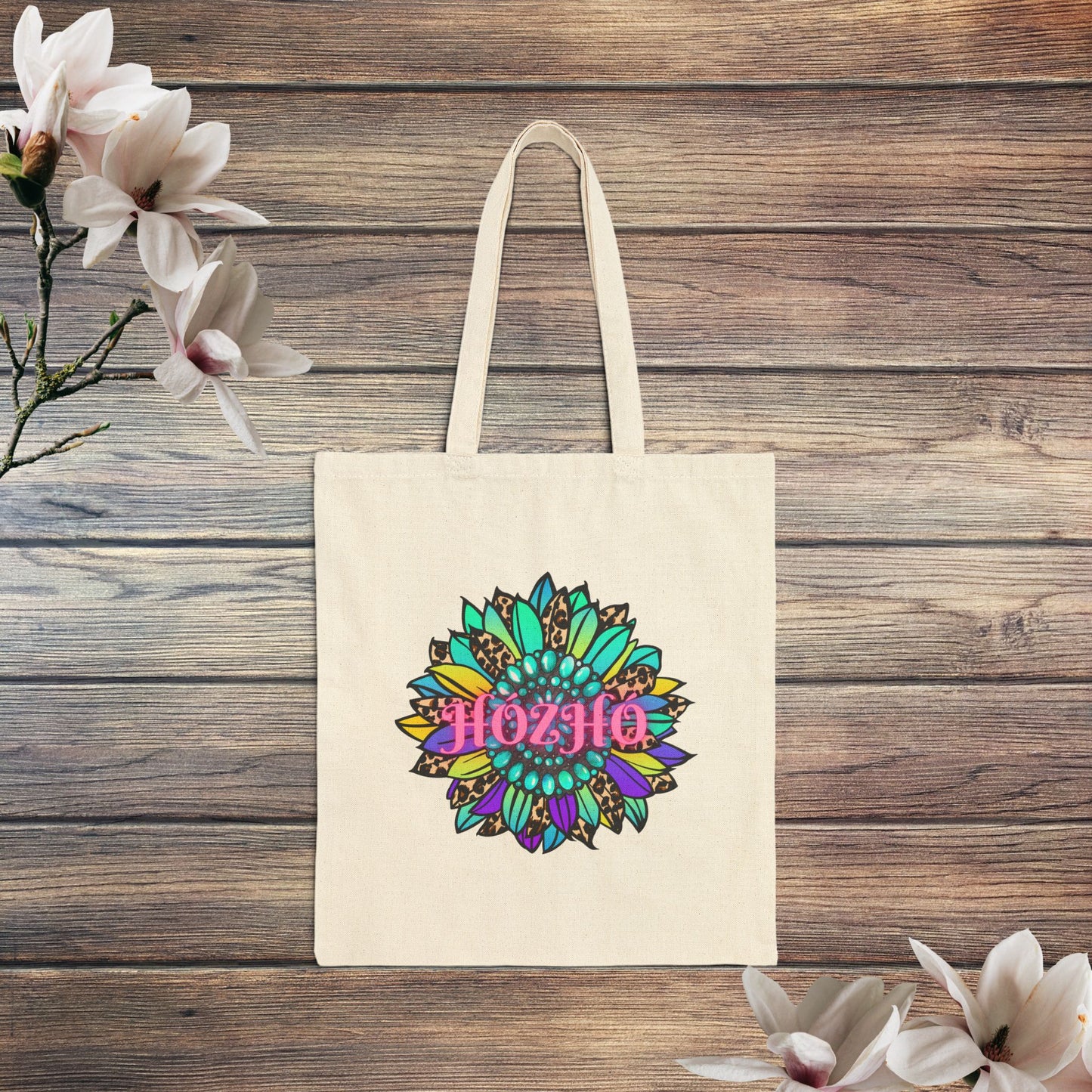 Hózhó Flower and Turquoise Cotton Canvas Tote Bag