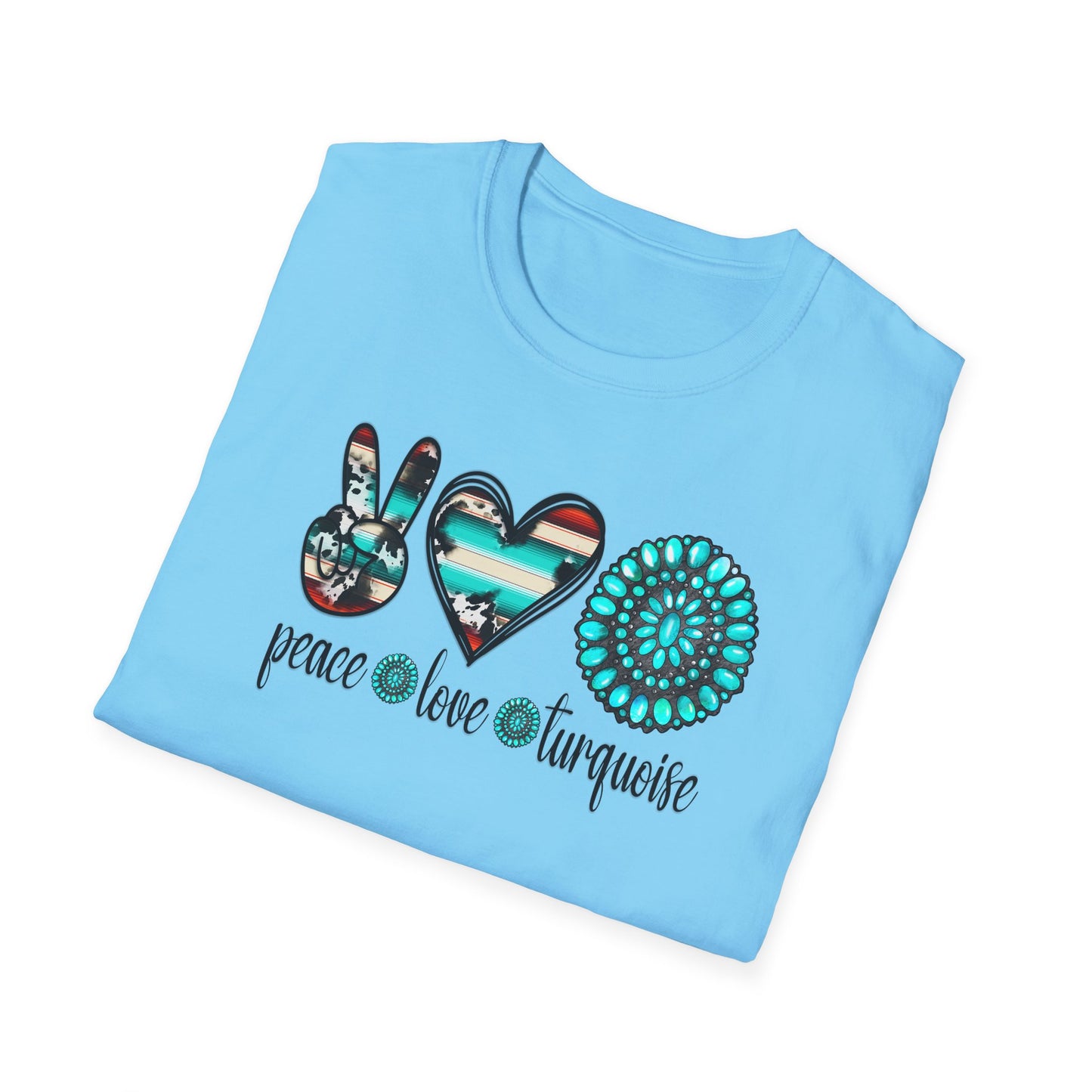 Peace Love Turquoise Unisex Softstyle T-Shirt