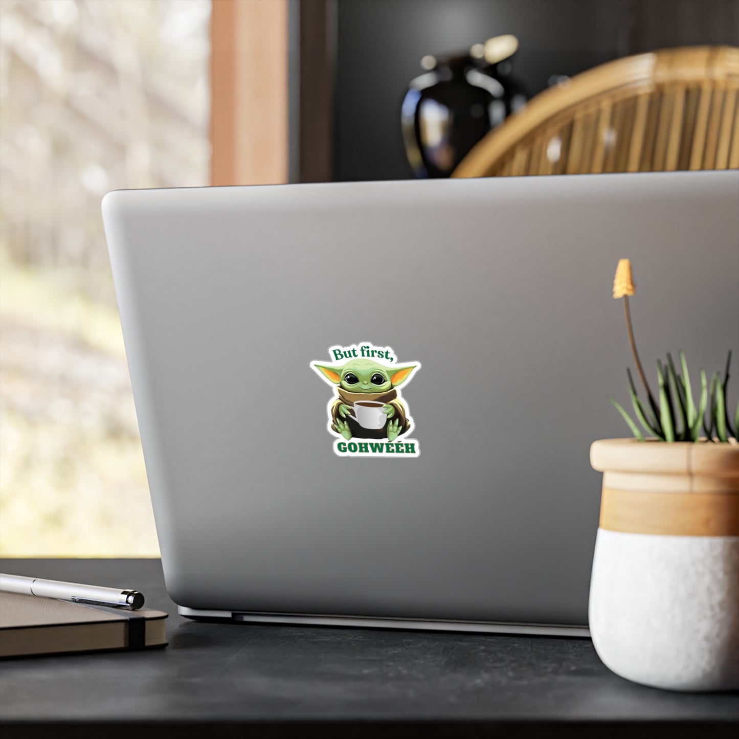 But First Gohwééh Baby Yoda Kiss-Cut Vinyl Decals for Home Decor