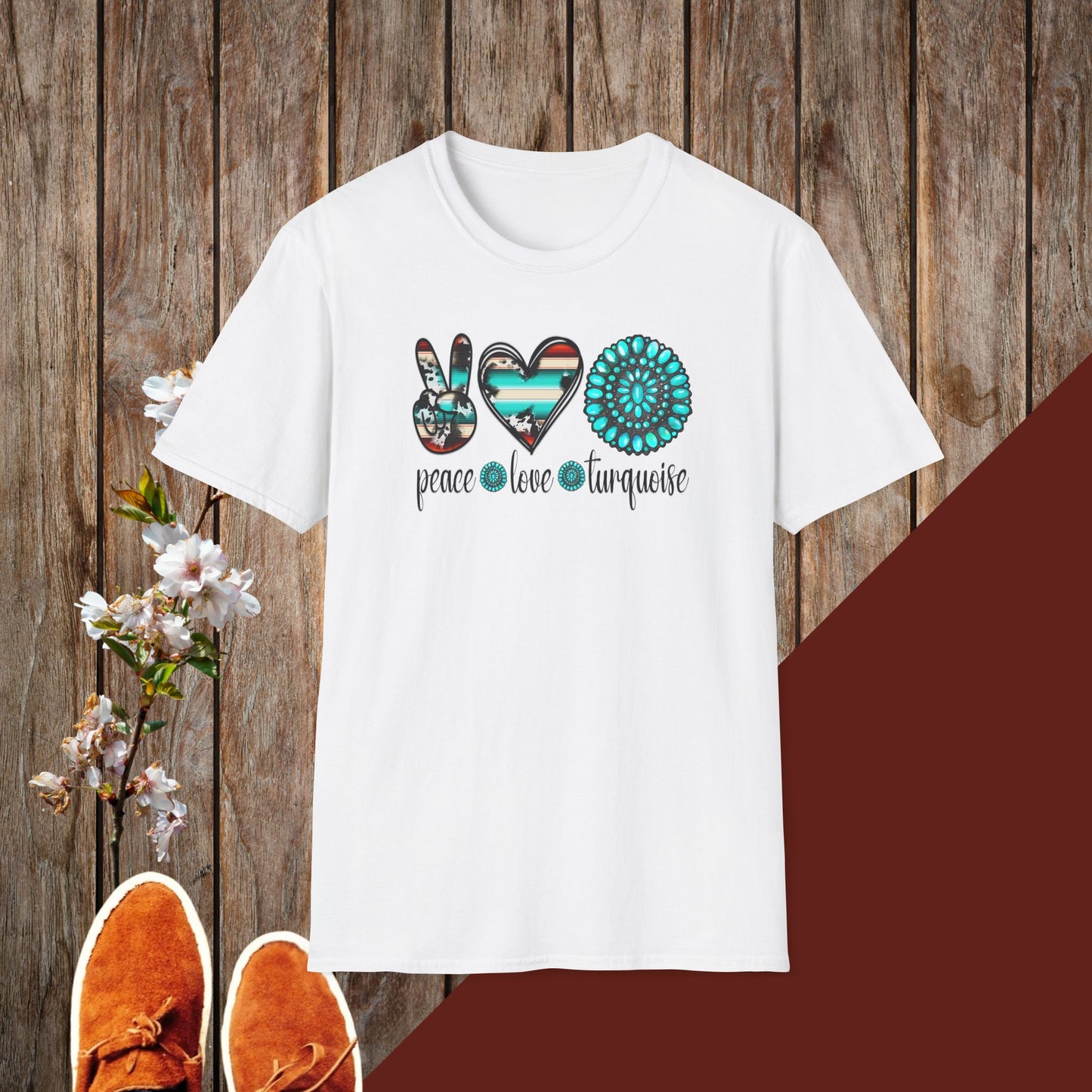 Peace Love Turquoise Unisex Softstyle T-Shirt