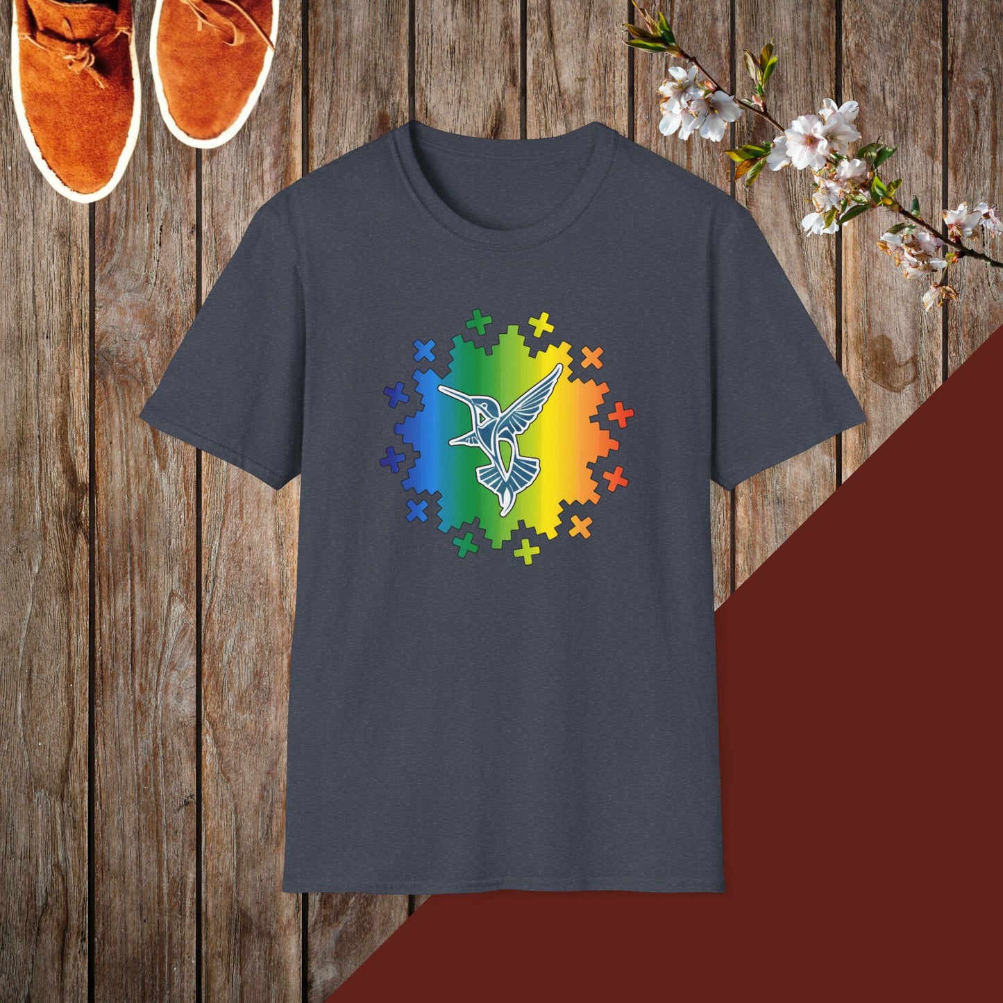 Colorful Hummingbird Round Design Unisex Softstyle T-Shirt